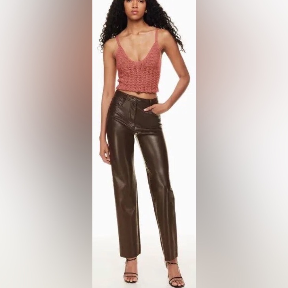 Aritzia Wilfred The Melina Brown Straight Vegan Leather Pants Size 6